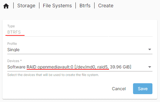 Création d'un système de fichiers dans OpenMediaVault Création d'un système de fichiers dans OpenMediaVault