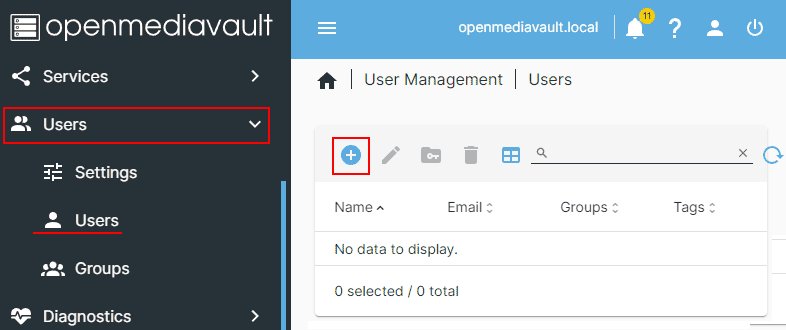 Création d'un utilisateur NAS dans OpenMediaVault Création d'un utilisateur NAS dans OpenMediaVault